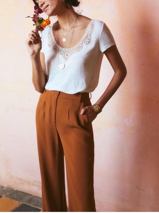 Sezane Pants - Sezane Wide-Leg Trousers in Cognac